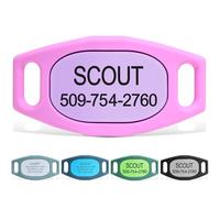 GoTags Silent Dog Tag, Personalized Engraved Silicone Dog and Cat Name Pet ID Tags, Soundless No More Jingling Dog Tags (Pink, Medium)
