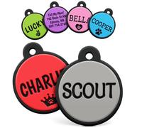 GoTags Silicone Dog Tags, Soundless Pet Tag, Personalized Silent Tag Engraved for Pets with Cute Custom Designs, for Dogs and Cats, (Round, Gray)