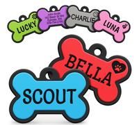 GoTags Silicone Dog Tags, Soundless Pet Tag, Personalized Silent Tag Engraved for Pets with Cute Custom Designs, for Dogs and Cats, (Bone, Blue)