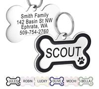 GoTags Stainless Steel Pet ID Bone Shaped Tags with Enamel Paw Design, Personalised Dog and Cat Tags, up to 5 Lines of Custom Text, Engraved on Both Sides (Charcoal, Small)