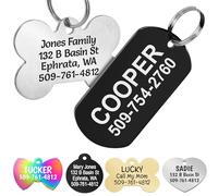 GoTags Stainless Steel Pet ID Tags, Personalised Engraved Dog and Cat Tags, up to 8 Lines of Custom Text on Both Sides, in Bone, Round, Heart, Bowtie and More (Rectangle, Regular)