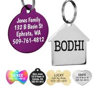 GoTags Stainless Steel Pet ID Tags, Personalised Engraved Dog and Cat Tags, up to 8 Lines of Custom Text on Both Sides, in Bone, Round, Heart, Bowtie and More (House, Small)