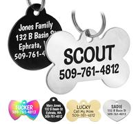 GoTags Stainless Steel Pet ID Tags, Personalised Engraved Dog and Cat Tags, up to 8 Lines of Custom Text on Both Sides, in Bone, Round, Heart, Bowtie and More (Dog Bone, Small)