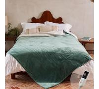 GOTCOZY Electric Blanket Double Extra Large 200 x 150cm -Soft Silky Plush Heated Blanket with 9 Heat Settings & 10 Hours Auto-Off Timer For Home Use CE Certified Washable(Green)