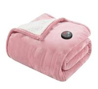 GOTCOZY Heated Blanket Throw 130x160cm-One Touch Electric Blanket Pink | 10 Heat Levels,9H Auto Off,Soft Flannel Sherpa Electric Blanket Single for Sofa Bed Office Use,Fast Heating,Gifts for Women