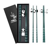 GOTDYBST Chopsticks Reusable Gift Set: 2 Pairs Chopstick with 2 Ceramic Panda Chopstick Rest, Gift Box Packaging, for Asian Dishes Sushi Rice Noodles
