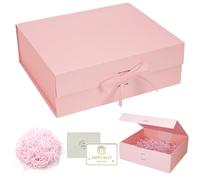 GOTDYBST Large Gift Box Pink: 31.5 X 26 X 10.5 CM Present Box With Magnetic Lids,Comes With Bag, Card, Ribbon, Shredded Paper,For Gift Packaging For Festivals, Weddings, Birthdays, Etc.