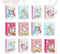 GOTFUN 12 Pcs Gift Bag Paper Bags, Unicorn Gift Bags Goody Bags Candy Bag with Handle Reusable Birthday Bag Sweet Treat Bags Party Bags for Girls Kids Celebrations Baby Shower Halloween Christmas