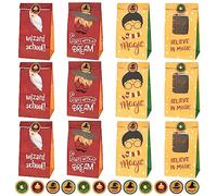GOTFUN 12 Pcs Magical Wizard Party Gift Bags, Magic Book Gift Paper Bag Reusable Candy Bags with Stickers for Birthday Halloween Magical Wizard Theme Party Supplies