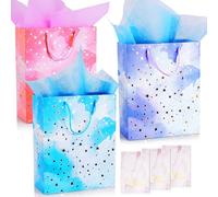 GOTFUN 3Pcs Small Gift Bags, Women Portable Handheld Gift Bags with 6 Decorative Tissue Papers & 3 Greeting Cards, Ideal for Birthday, Date Gifts, Wedding, Girls Party, Baby Shower (3 Colors)