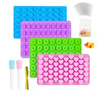 GOTFUN Silicone Gummy Moulds - 4pc Set, Gummy Bear Shapes with Droppers, Non-Stick Sweet Moulds, Chocolate Molds in Mini Dinosaur, Heart, Bear & Donut Shapes