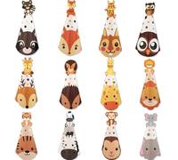 GotGala 12Pieces Safari Party Hats Jungle Animal Safari Theme Cone Paper Hats for Kids Zoo Birthday Party Supplies Favor