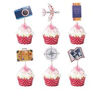 GotGala 24 PCS Travel Themed Cupcake Toppers Airplane Map Camera Cake Topper Picks for World Awaits Travel Themed Baby Shower Retirement Party Suppliers