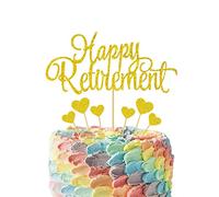 GotGala 7 Pack Happy Retirement Cake Topper Gold Glitter Retirement Cake Decorations Heart Cake Toppers for Retirement Party Supplies
