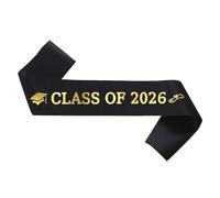 GotGala Black Graduation Sash Gold Glittery Class of 2026 Graduated Satin Sash for 2026 Graduation Party Decorations (Black)
