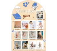 GotGala My First Year Wooden Photo Board, 23x15 Large Size 12 Months Milestone Photo Board Baby’s First Year Picture Frame for Outer Space Themd 1st Birthday Baby Shower Party Decorations