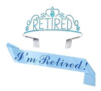 GotGala Retirement Tiara and Sash Set - I'm Retired Blue Stain Sash Silver Crystal Crown Retirement Gift for Women Retirement Party Decorations