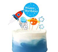 GotGala Space Happy Birthday Cake Topper Rocket Ship Planet Cupcake Topper Galaxy Astronaut To the Moon Man Robot Cake Decoration for Outer Space Baby Shower 1st 2nd Birthday Party Supplies