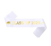 GotGala White Graduation Sash Gold Glittery Class of 2025 Graduated Satin Sash for 2025 Graduation Party Decorations (White)