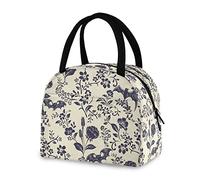 Goth Bat Flora Flowers Lunch Bag for Women Men Reusable Insulated Lunch Tote Bag for Office Work School Picnic Hiking