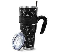 Goth Black 40 Oz Tumbler with Handle and Straw, Large Big Stainless Steel Vacuum Insulated Tumbler Iced Coffee Cup Water Bottle Travel Mug, Witchy Gothic Gifts Decor Accessories Stuff, Halloween Gifts