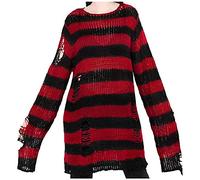 Goth Black and White Stripe Top Knitted Sweater Jumper Long Oversized Punk Rave Clothes Plus Size Grunge Pullovers