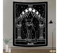 Goth Black Cat Tapestry, Gothic Tarot Witch Vertical Wall Hanging For Men, Black And White Aesthetic Anime Witchcraft Art For Bedroom Living Room Poster, 40X60Inch