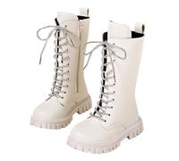Goth Boots, Kids Rider Boots | Lace Up Riding Mid Calf Pu Leather Waterproof Boot Fall Winter Side Zipper Punk Goth Boot Non Slip Cowgirl Witth Fleece Lined