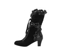 Goth Boots Women Comfortable Wide Fit Mid Calf Booties Bow Ruffles Lace Up Vintage Cuban Heel Cute Biker Boots Outdoor Fall Winter