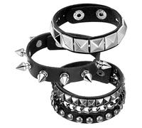 Goth Bracelet Men 3 Piece Spiked Bracelet Set Punk Rock Studded Leather Cuff Bracelets Goth Jewelry Accessories For Cool Rocker Skater Biker Men & Women Adjustable Black Studded Arm Bands Wristband