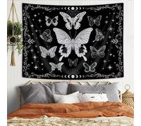 Goth Butterfly Tapestry Wall Hanging Trippy Witchy Black and White Tapestries Moth, Moon Star Mystic Dark Aesthetic Nature Small Boho Hippie Tapestry for Bedroom Living Room Dorm Decor 60X40IN