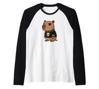 Goth Capybara Funny Emo Punk Rodent Alt Aesthetic Raglan Baseball Tee