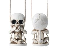 Goth Car Accessories, Speak No Evil Skull, Swinging Skeleton Mirror Pendant, Horror Decor for Halloween Tree, Unisex Gift