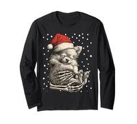 Goth Christmas Pomeranian Santa Hat Skeleton Hand Gothic Dog Long Sleeve T-Shirt