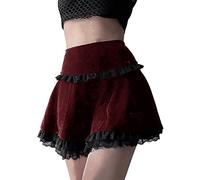 Goth Cross Embroidered Black Skirt Gothic Vintage Lace Velvet Emo Alt Skirt Fairy Grunge High Waist A Line lace Mini Skirt