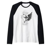 Goth Cross with Wings Alt Grunge Emo Raglan Baseball Tee