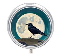 Goth Crow Pill Box 3 Compartment Waterproof Pill Case with Mirror Portable for Purse Pocket Daily Medicine Vitamin Organizer Travel Med Container Holder for Fish Oil Supplements