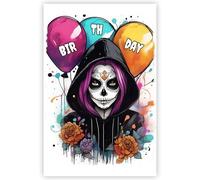Goth Day of the Dead Girl Birthday Card, Large Size 5.8"x8.3".