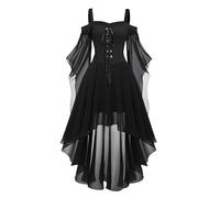 Goth Dress, Skeleton Vampire Corset Victorian Medieval Pumpkin Skater Ghost Halloween Outfits, Pirate Female Maxi Gothic Wicked Scary Dead Long Witch Costume Adult, M Black