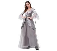 Goth Dress Womens, Off Shoulder Victorian Ruffles Dress Puff Sleeve Medieval Costume Flare Sleeve Lace Chiffon Dress Day of The Dead Costumes for Women Renaissance Dress Court Dress (Grey, S)