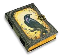Goth Gifts Raven Crow Leather Journal for Men & Women With Lock, 200 Witchcraft Supplies Books Witchy gifts for women black Grimoire Journal Spell Book Leather Bound Notebook Diary For Halloween 7 X 5