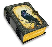Goth Gifts Raven Crow Leather Journal for Men & Women With Lock, 400 Witchcraft Supplies Books Witchy gifts for women black Grimoire Journal Spell Book Leather Bound Notebook Diary For Halloween Raven