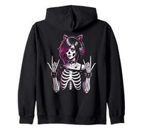 Goth Girl Cat Ears Gamer Emo Punk Skeleton Zip Hoodie