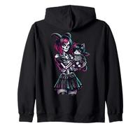 Goth Girl Emo Gothic Cat Occult Grunge Skeleton Devil Kitty Zip Hoodie