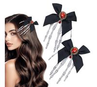 Goth Hair Accessories,Halloween Hair Accessories | 2 Piece Skull Red Gem Elegant Bow Hairpin for Bride Party Festival Girls Wedding Cosplay Birthday Masquerade