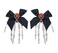 Goth Hair Clips 2 Piece, Red Gem, Skull, Bow