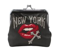 Goth Kissed Leather Coin Purse for Women Compact Wallet with Lock Clasp Small Vintage Pouch for Cards Elegant Travel Change Bag Cute Stylish Clutch