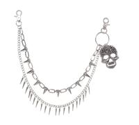 Goth Large Skull Pendant Punk Pants Trousers Chain for Women Men Hipster Street Rivets Spike Tassel Charm Hip Hop Layered Jean Rock Wallet Waist Belt Chains Gothic Silver Pocket Halloween Body Jewelry
