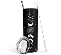Goth Moon Tumbler with Lid and Straw, Moon Phase Gothic Decor, Black Vacuum Insulated Stainless Steel 20 Oz Witchy Tumbler Cup- Halloween Spooky Gifts for Women, Goth Witch Stuff Coffee Travel Mug