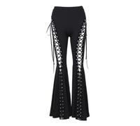 Goth Pants Lace Up Bell Bottom Black Flare Leggings Lace Mall Gothic Punk Rave Pants Alt Aesthetic Grunge, Black, XL